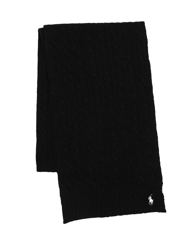 Polo Ralph Lauren Logo Embroidered Wool & Cashmere Cable Stitch Scarf Product Image