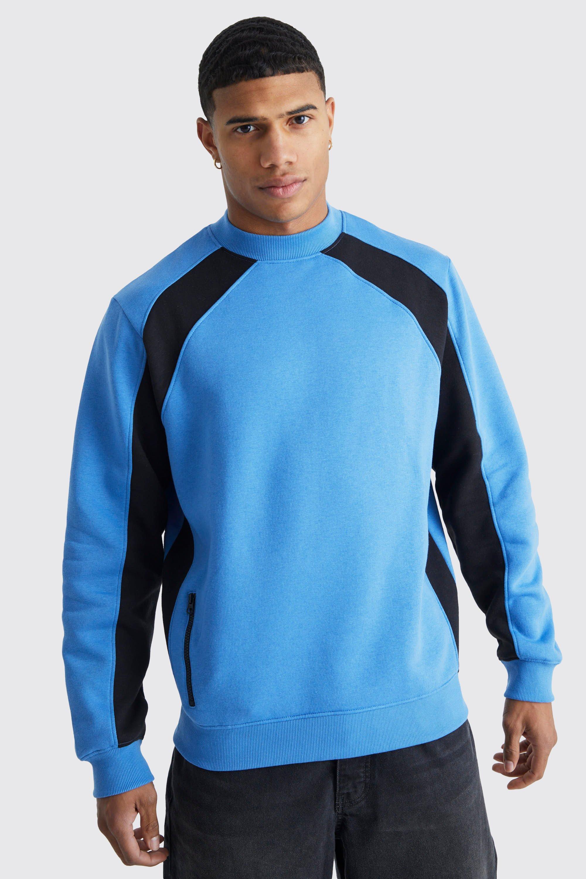 Mens Blue Colour Block Sweatshirt, Blue Product Image