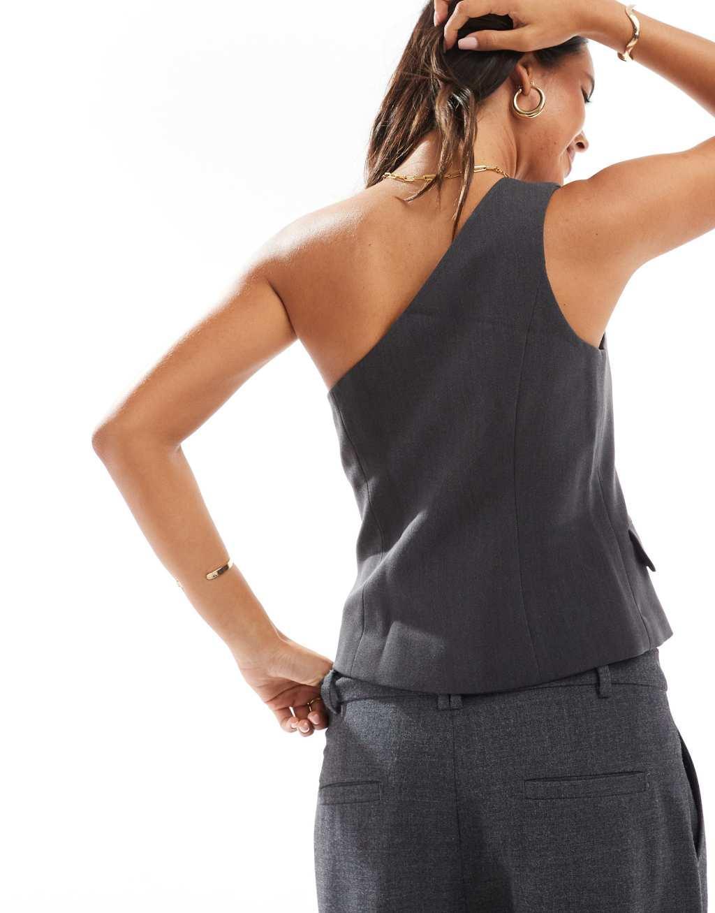 ONLY one shoulder tailored top in gray Product Image