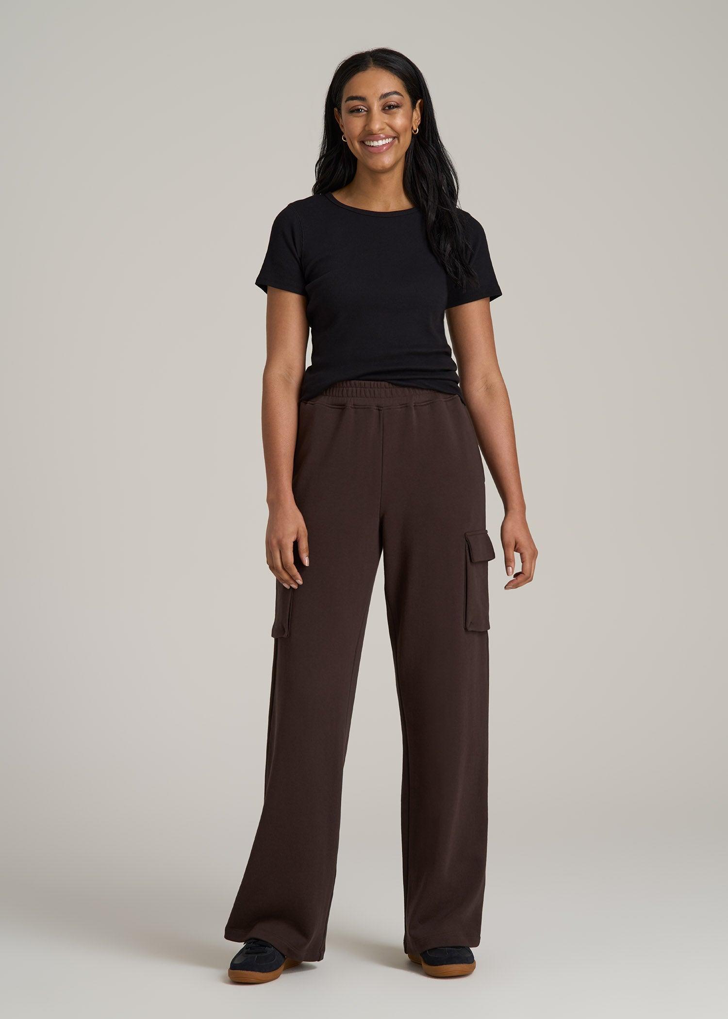 French Terry Wide Leg Cargo Sweatpants for Tall Women in Espresso Product Image