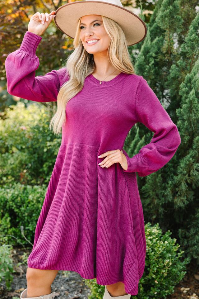 Catch Yourself Plum Purple Bubble Sleeve Sweater Dress Female Product Image