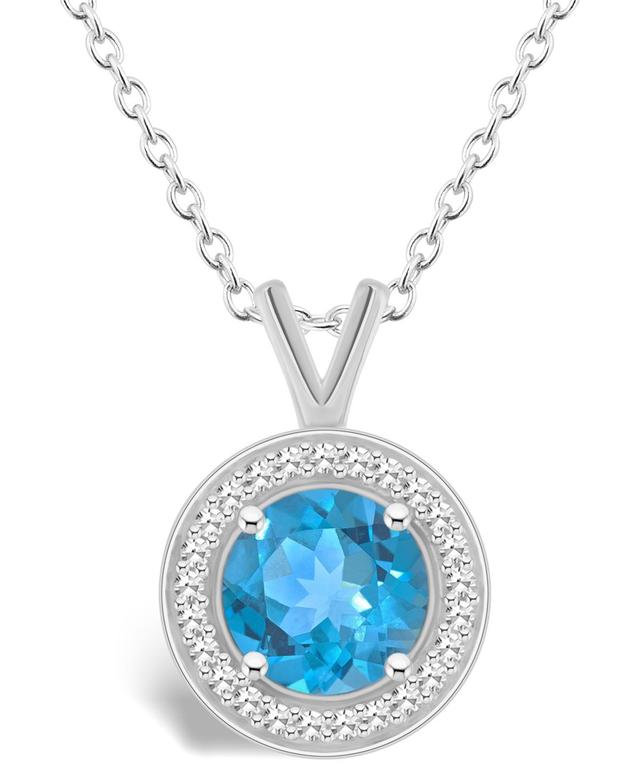 Macys Blue Topaz (1-2/3 ct. t.w.) and Diamond (1/8 ct. t.w.) Halo Pendant Necklace in Sterling Silver Product Image