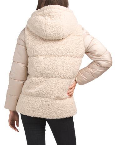 Mixed Media Faux Fur Puffer Jacket for Women Product Image