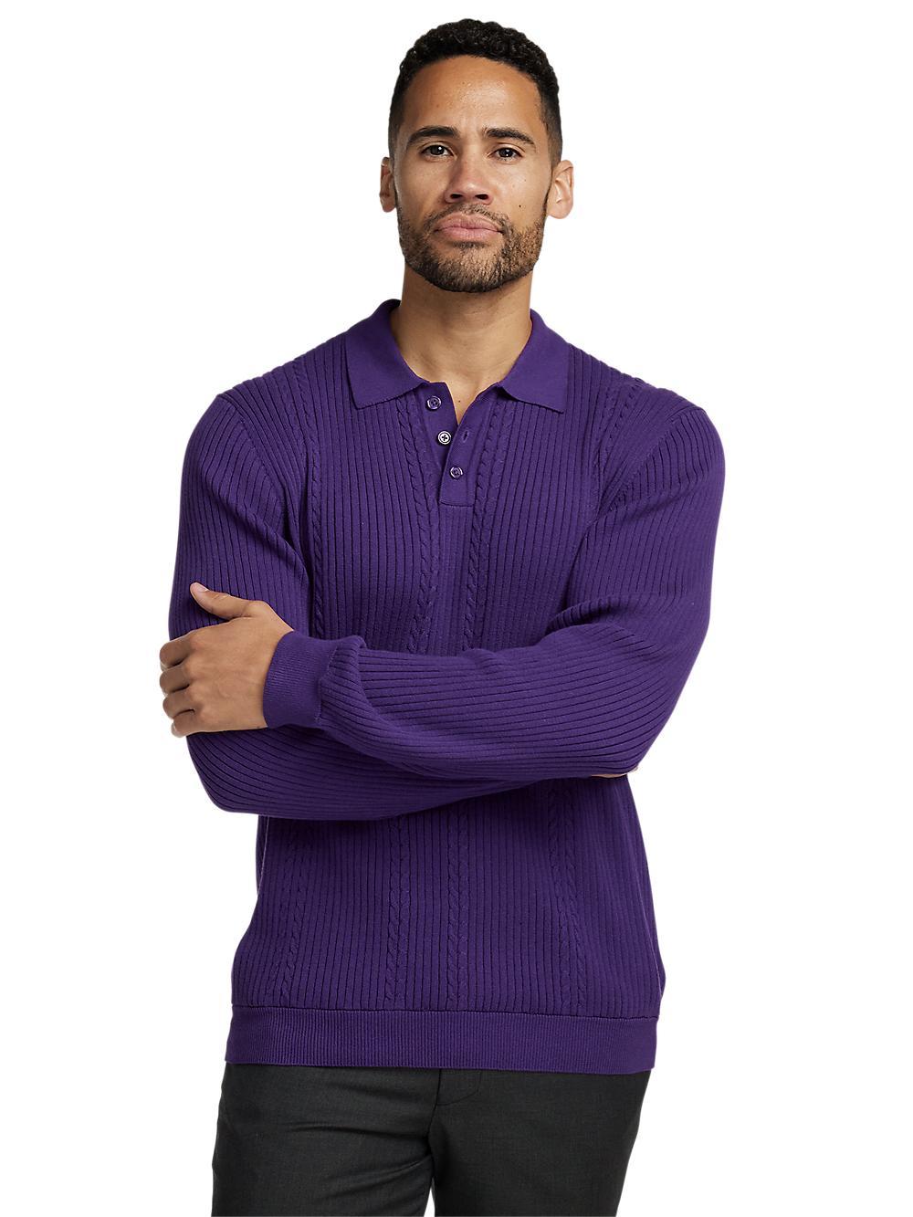 Cotton Three Button Polo - Purple Product Image