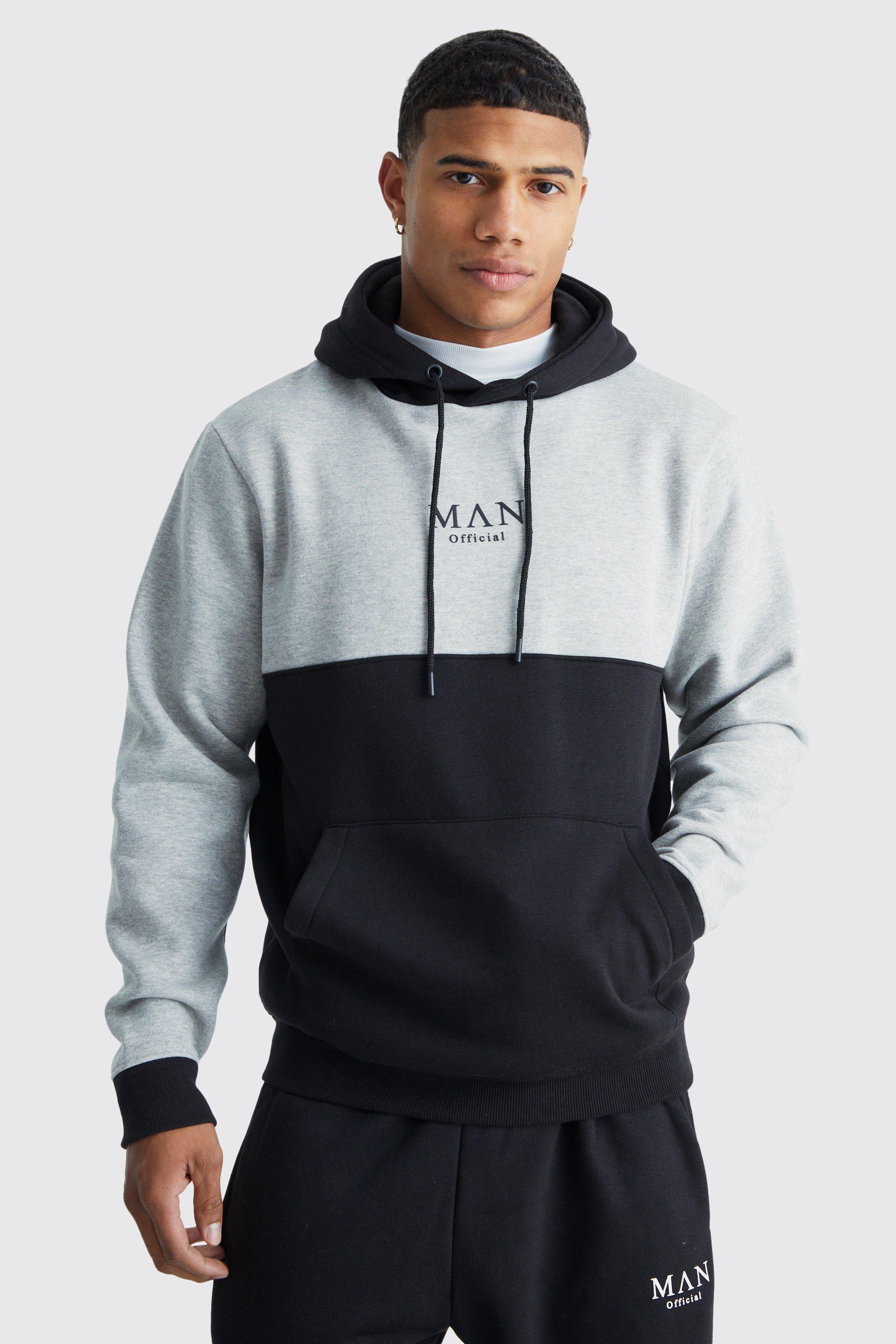 Mens Black Man Roman Tape Colour Block Hooded Tracksuit, Black Product Image