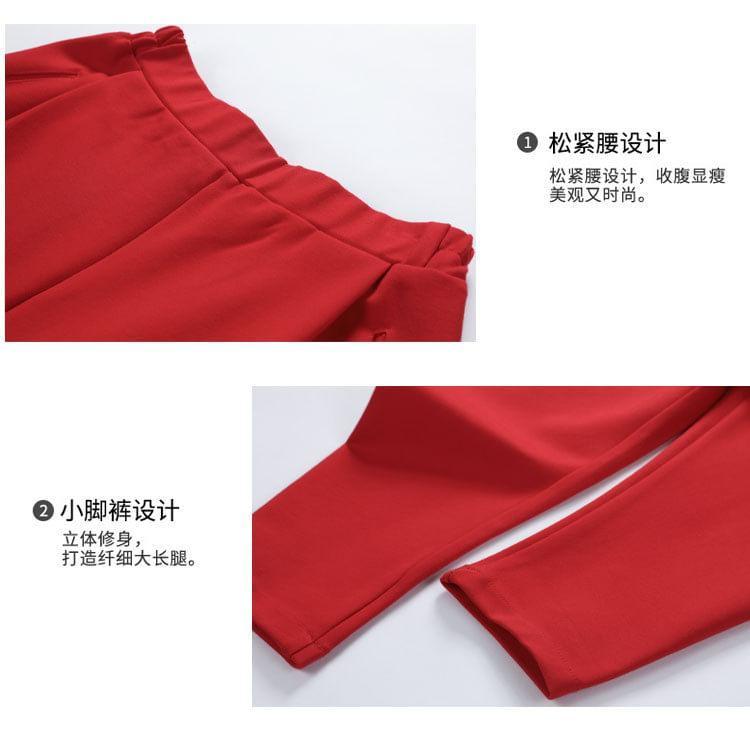 Elastic Waist Plain Baggy Pants Product Image