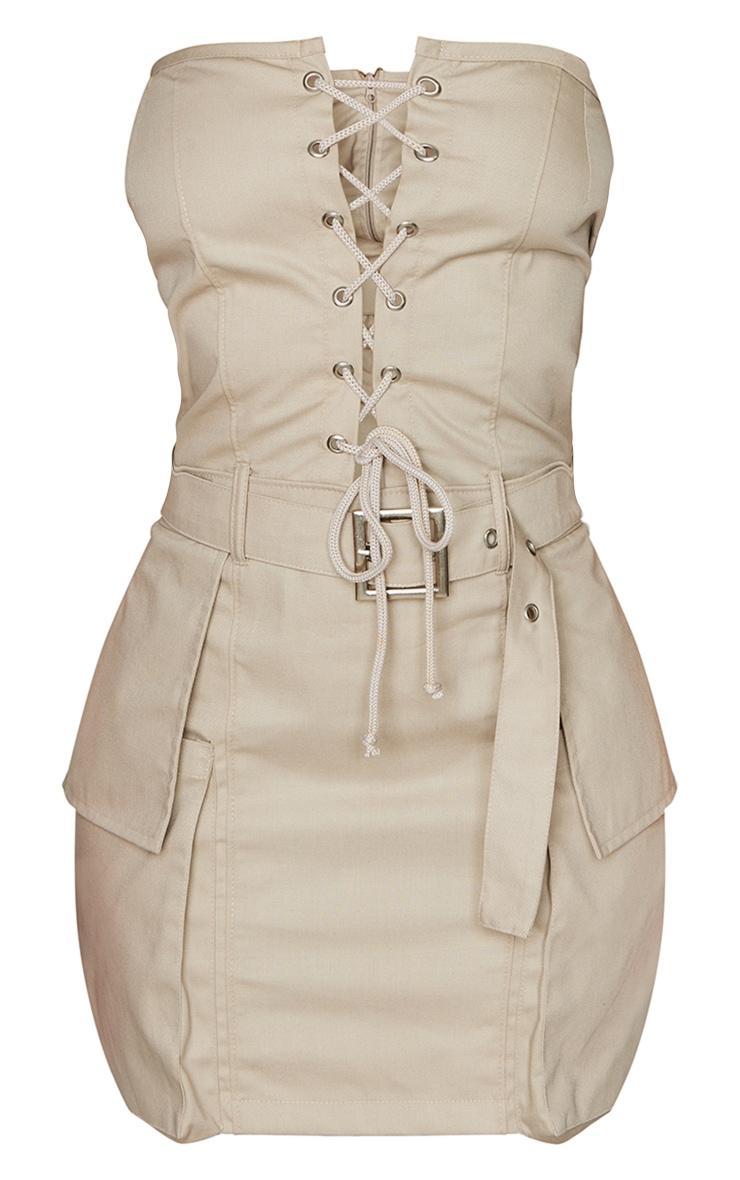 Sand Cargo Belted Wrap Lace Up Bodycon Dress Product Image