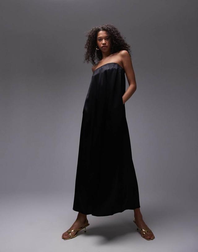 Topshop satin maxi bandeau in black  Product Image