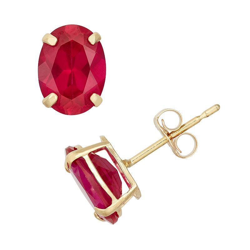 Designs by Gioelli Lab-Created Ruby 10k Gold Oval Stud Earrings, Womens, Red Product Image