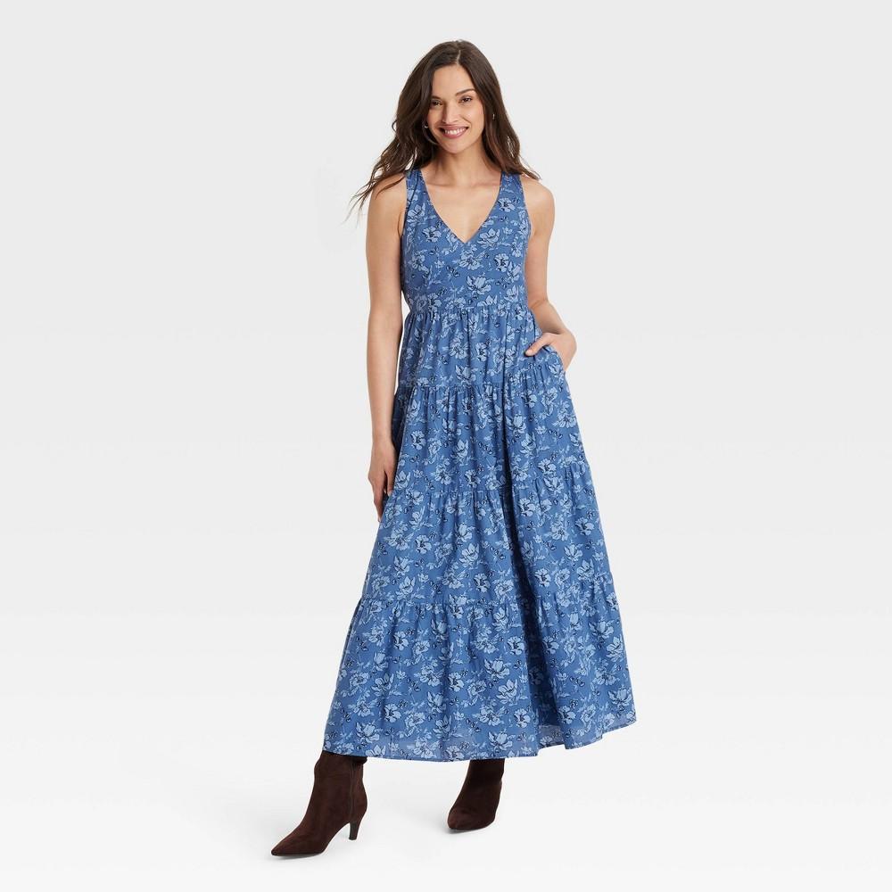 Womens Tiered Maxi A-Line Dress - Universal Thread Blue Floral Product Image