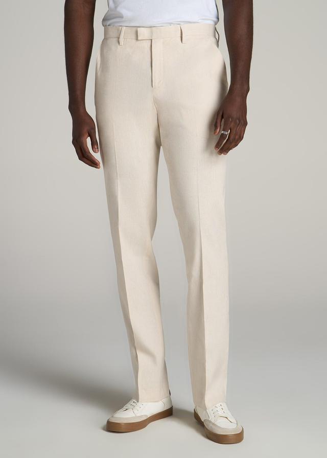 Stretch Linen Dress Pants for Tall Men in Light Beige Linen Product Image