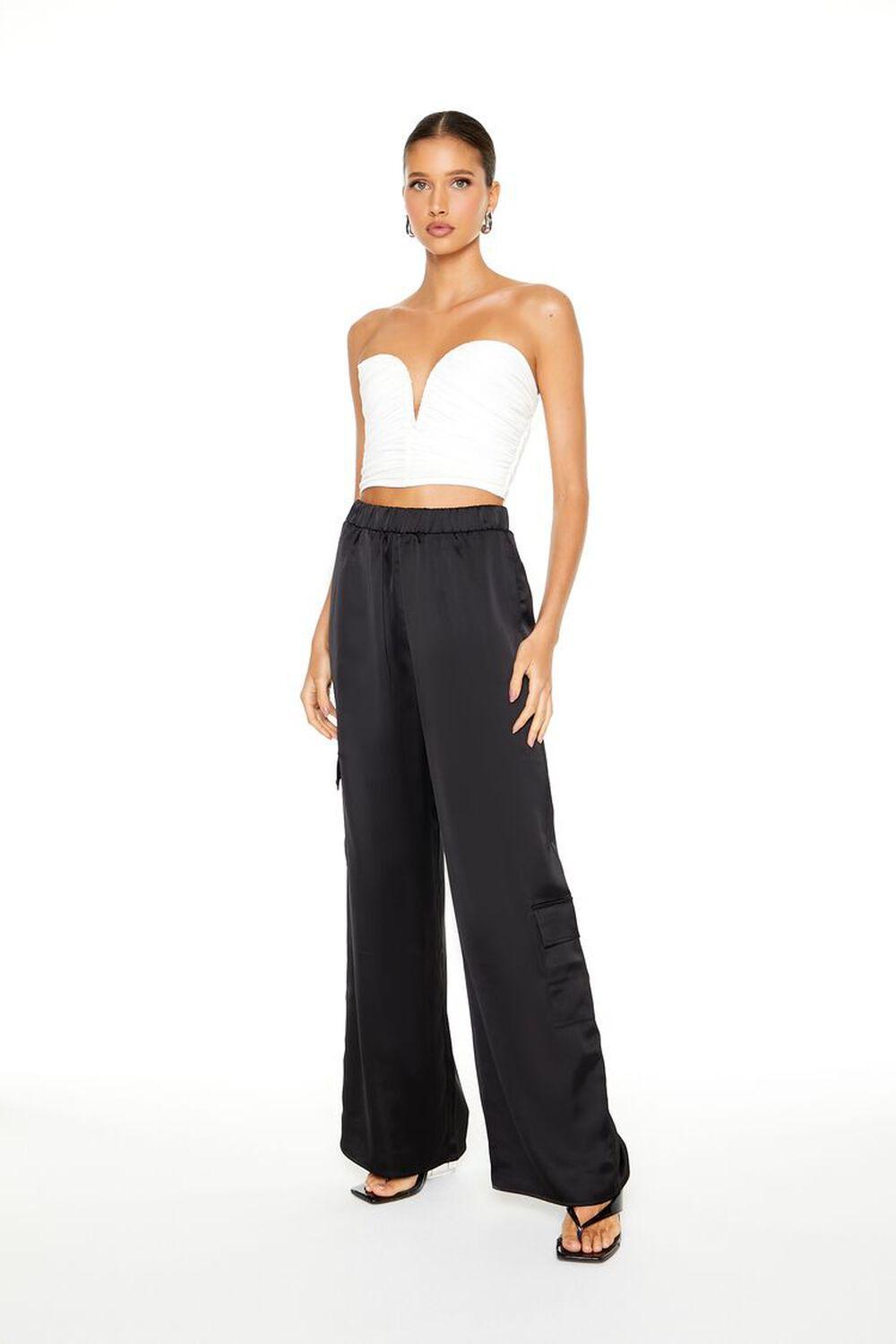 Satin Wide-Leg Cargo Pants | Forever 21 Product Image