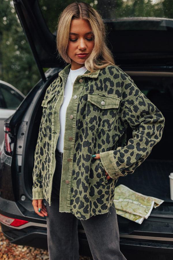 Leopard And Merlot Corduroy Jacket in Olive Product Image