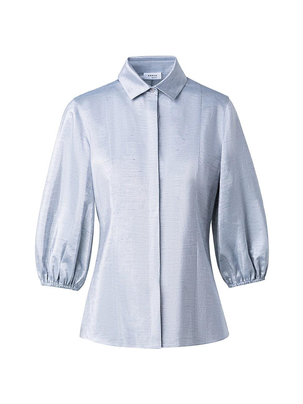 Womens Metallic Puff-Sleeve Blouse product image