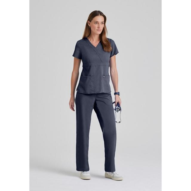 Grey's Anatomy by Barco Classic Women's Riley 3-Pocket Mock Wrap V-Neck Srub Top 4X Large Steel. Product Image