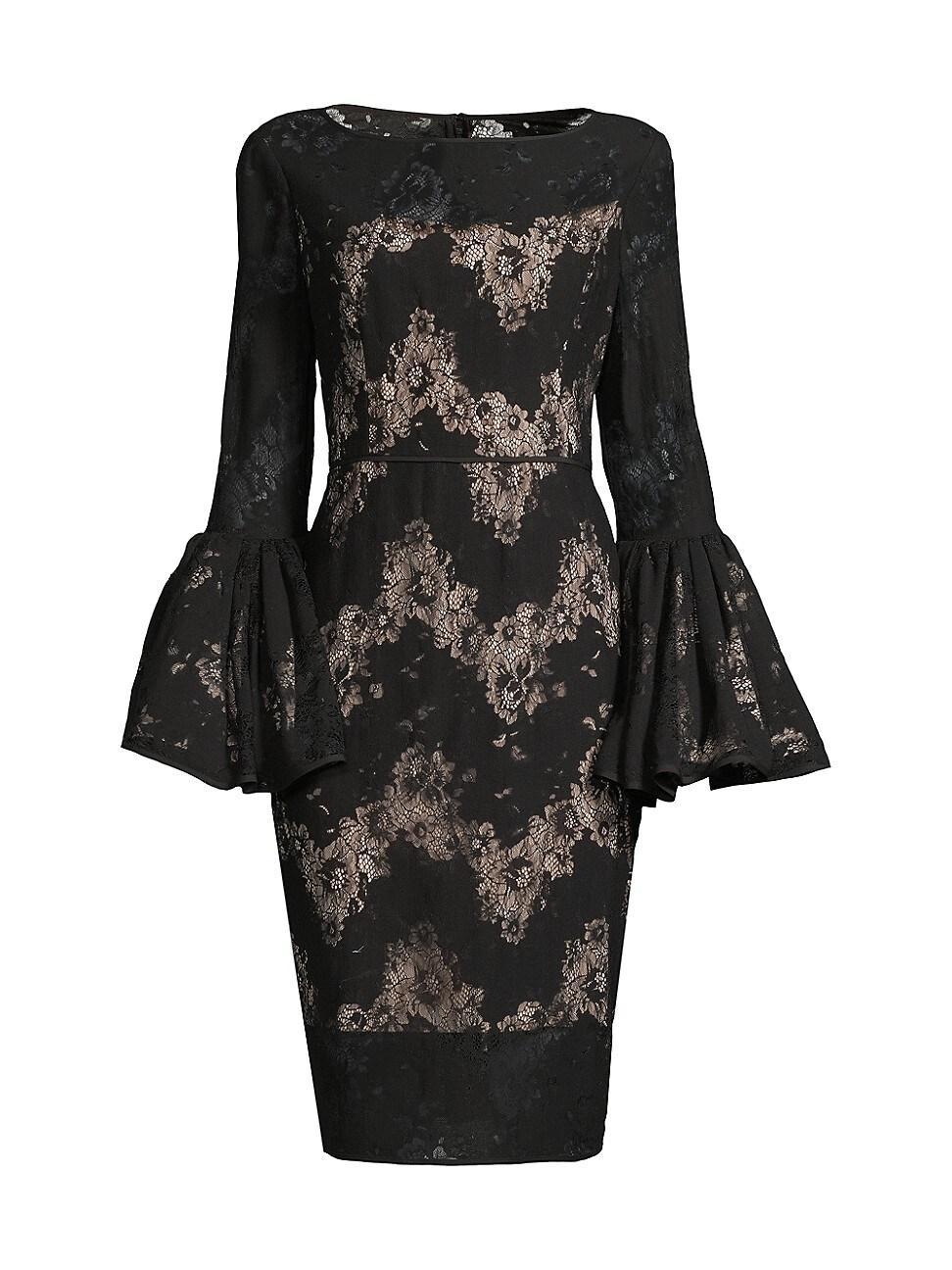 Womens Metallic Lace Bell-Sleeve Sheath Dress Product Image