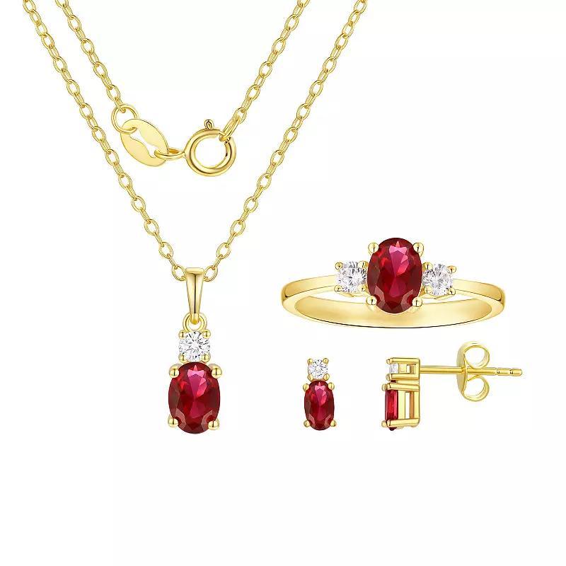 14K Gold over Sterling Silver Birthstone Pendant, Ring, & Earring Set, Womens, January Product Image