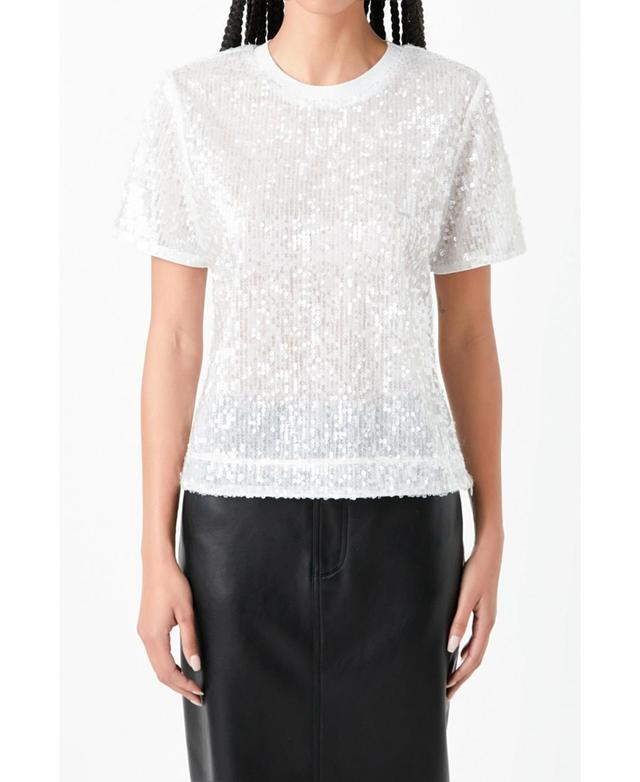 Womens Sequin Shoulder Padded Top Product Image