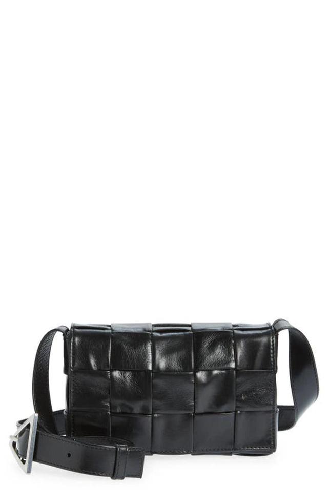 Small Cassette Intrecciato Leather Crossbody Bag In Black-silver Product Image