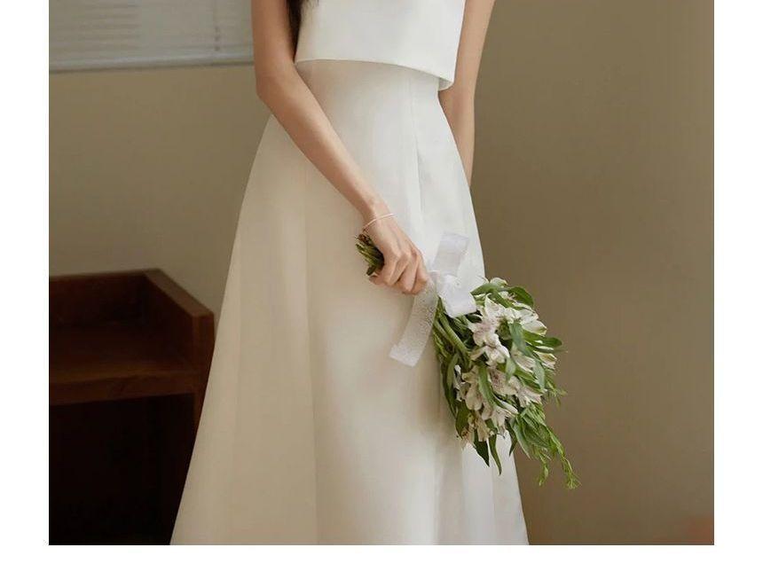 Strapless Plain Midi A-Line Wedding Dress Product Image