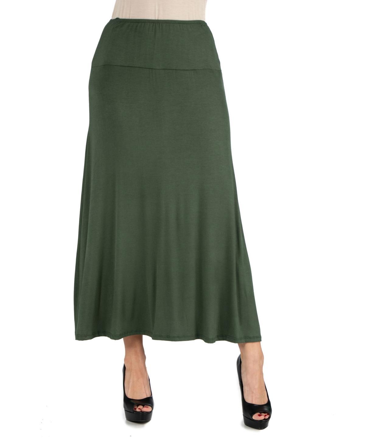 24Seven Comfort Apparel Women Elastic Waist Solid Color Maxi Skirt Product Image