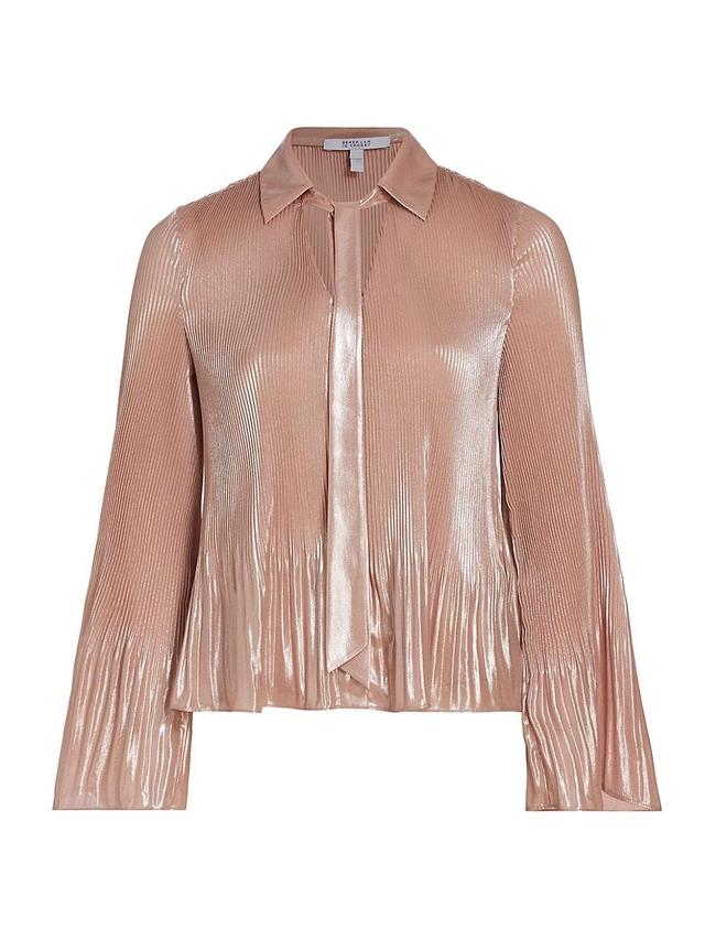 Womens Ellery Metallic Pliss Tie-Neck Top Product Image