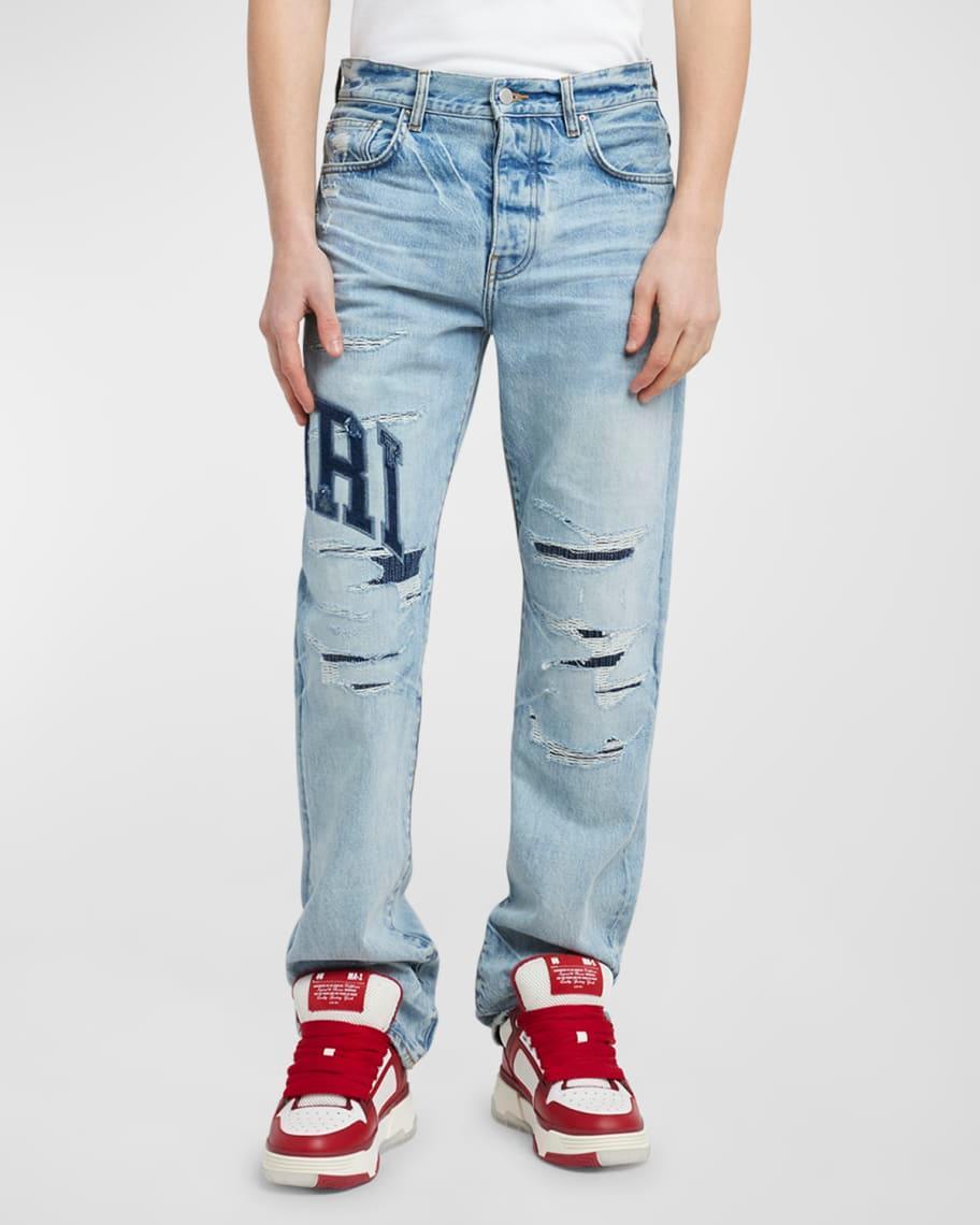 Mens Varsity Logo Repair Straight-Leg Jeans Product Image