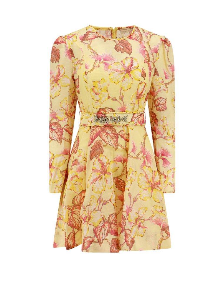 Matchmaker Floral-print Linen-blend Mini Dress In Yellow Hibiscus Product Image