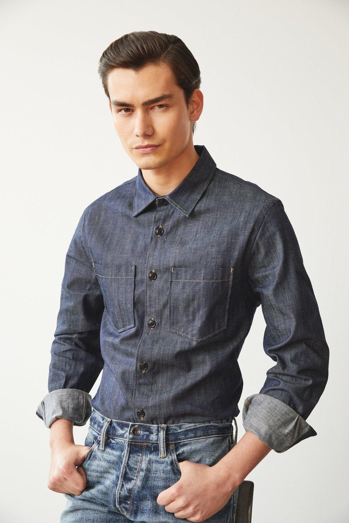 Raw Italian Denim Overshirt in Dark Indigo Product Image