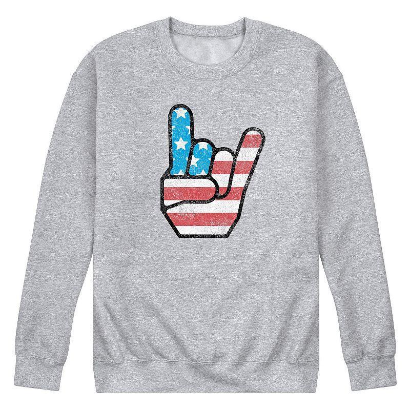 Mens USA Flag Rock On Fleece Sweatshirt Med Grey Product Image