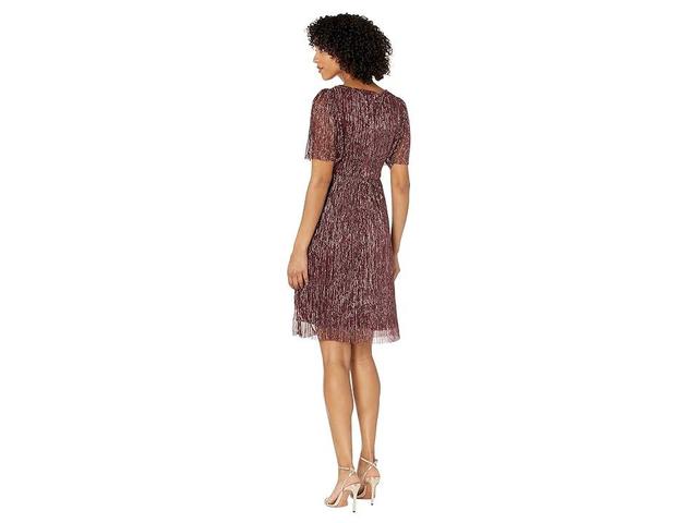 Adrianna Papell Crinkle Metallic Tie Front Midi Dress (Burgundy) Women's Dress Product Image