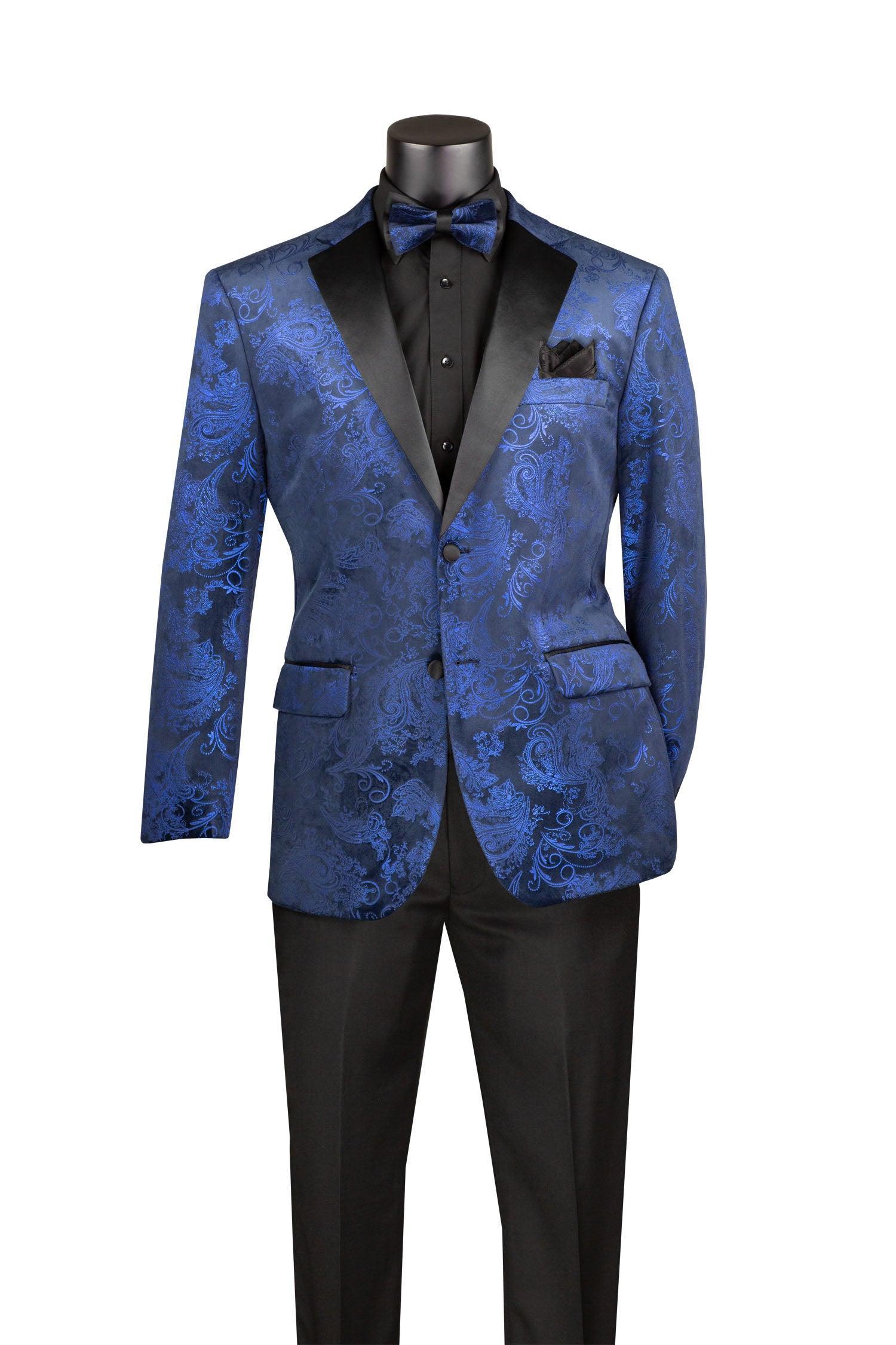 Blue Modern Fit Velvet Jacket Metallic Design Product Image