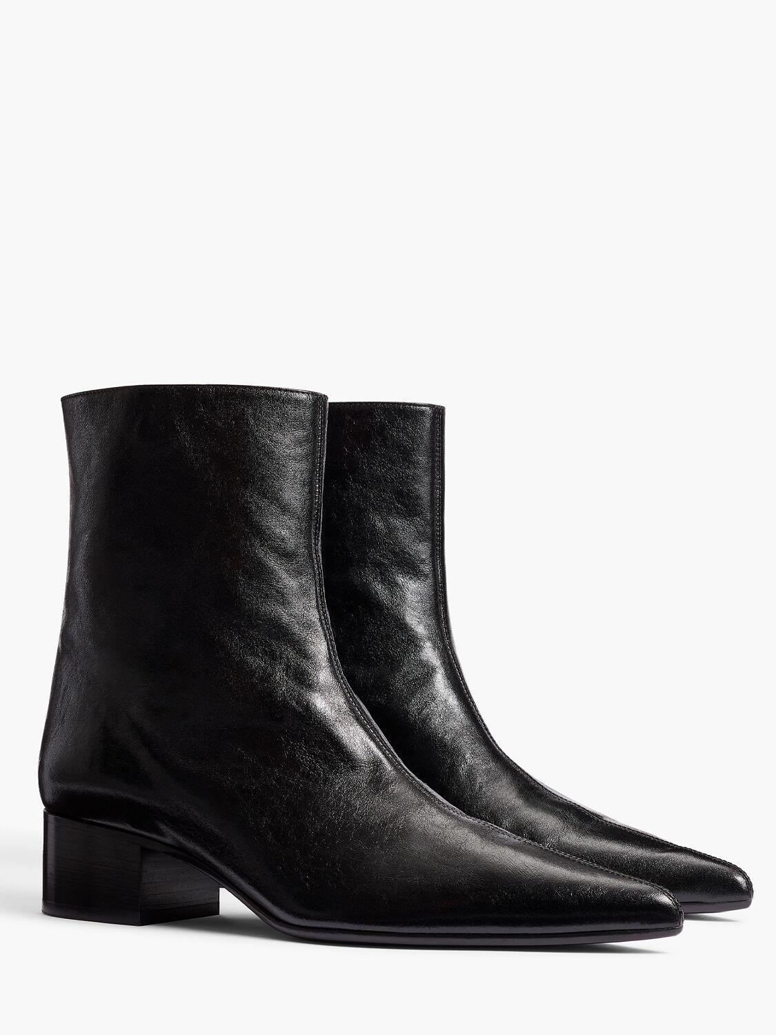 KHAITE 40mm Andee Glazed Leather Ankle Boots In Black Product Image