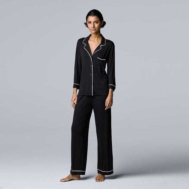 Womens Simply Vera Vera Wang Basic Luxury Sleeve Pajama Shirt & Pants Sleep Set Product Image