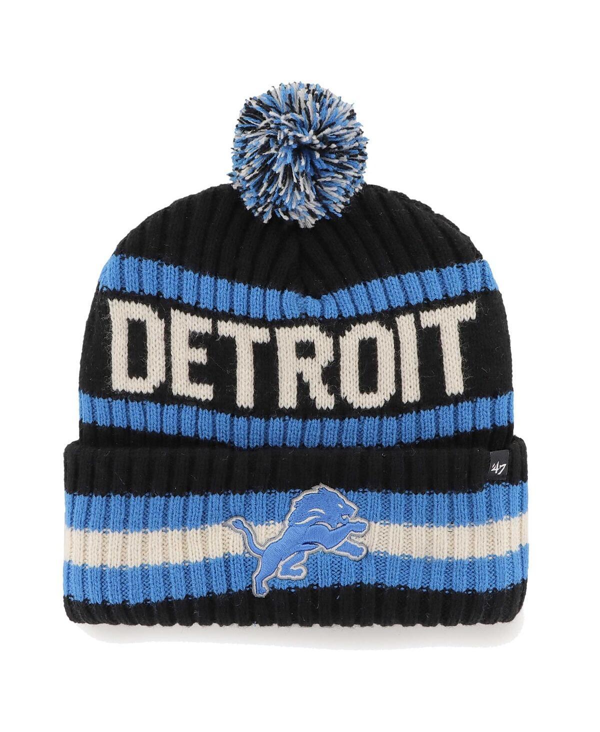 Mens 47 Brand Black Detroit Lions Bering Cuffed Knit Hat with Pom Product Image