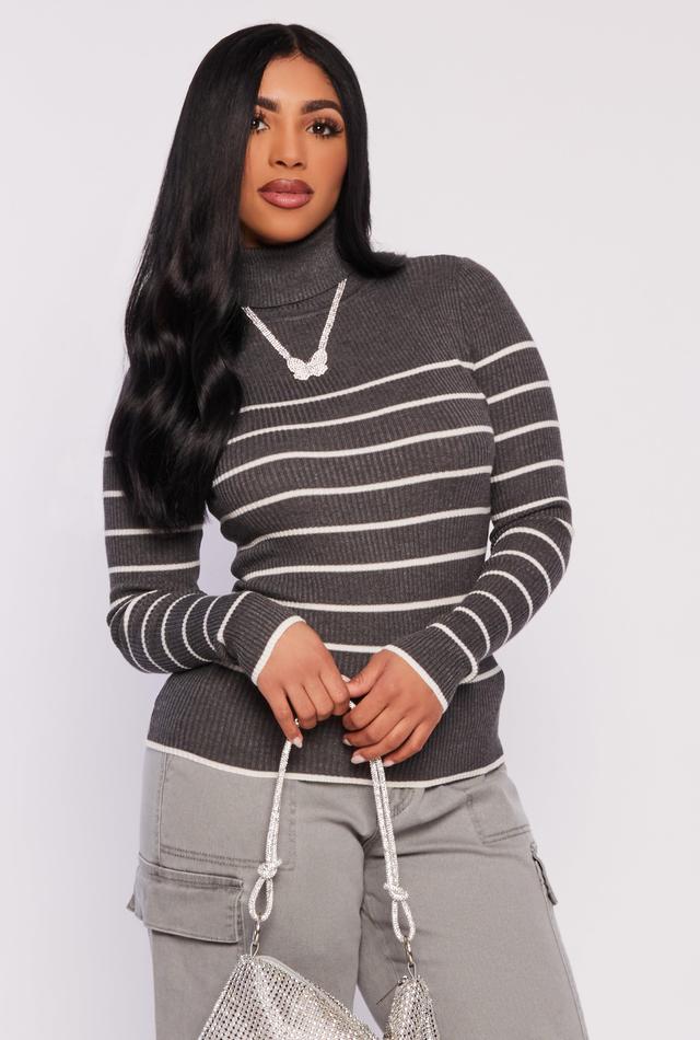 Womens Striped Turtleneck Sweater Product Image