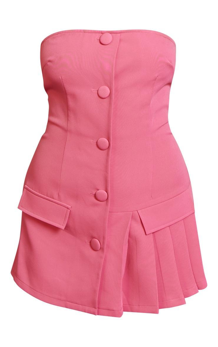 Hot Pink Tailored Pleat Detail Bandeau Skort Romper Product Image