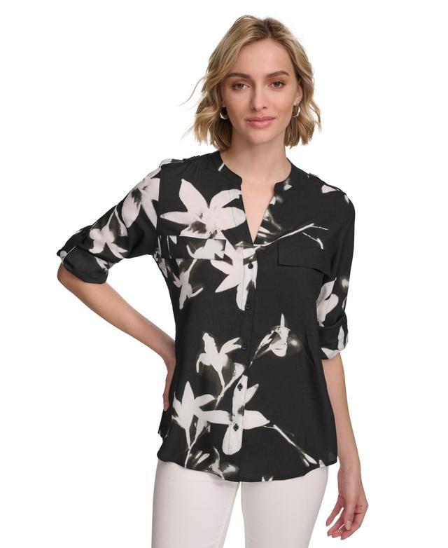 Calvin Klein Womens Floral Print Button Down Shirt Product Image