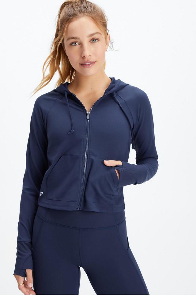 Fabletics Oasis Cropped Hoodie Womens blue plus Size 2X Product Image