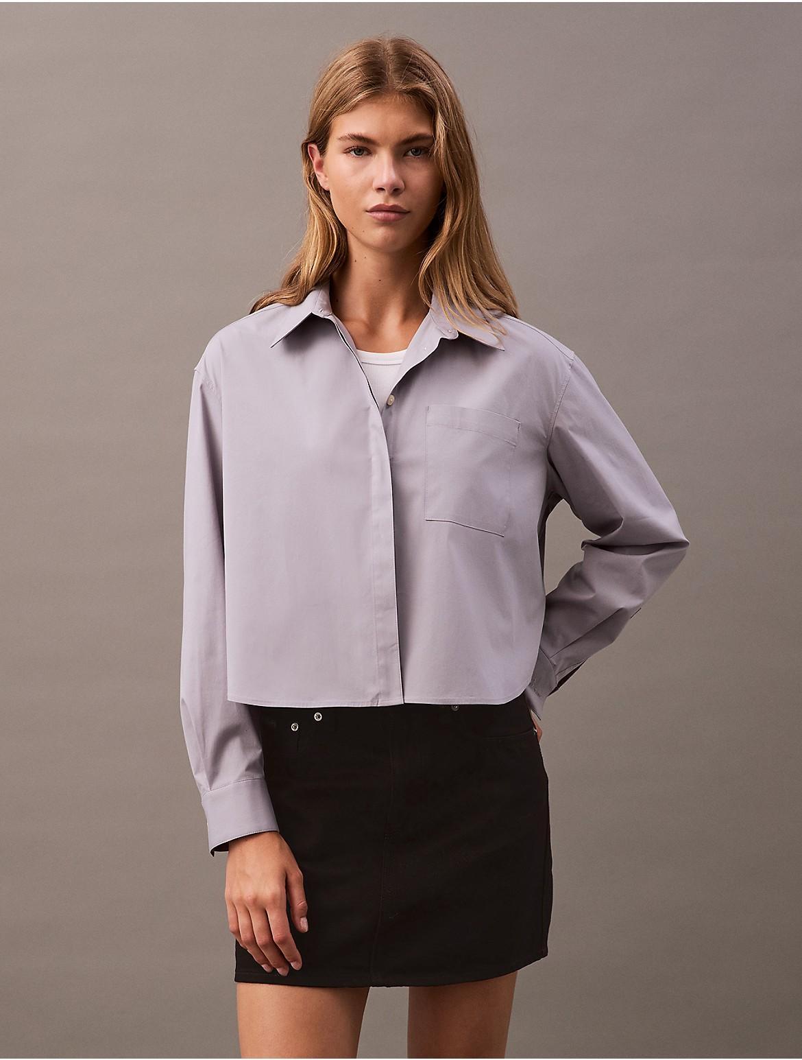 Calvin Klein Womens Cotton Poplin Boxy Button-Down Shirt - Purple - XS Product Image