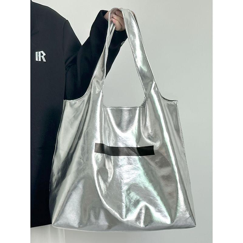 Two Tone Faux Leather Tote Bag Product Image