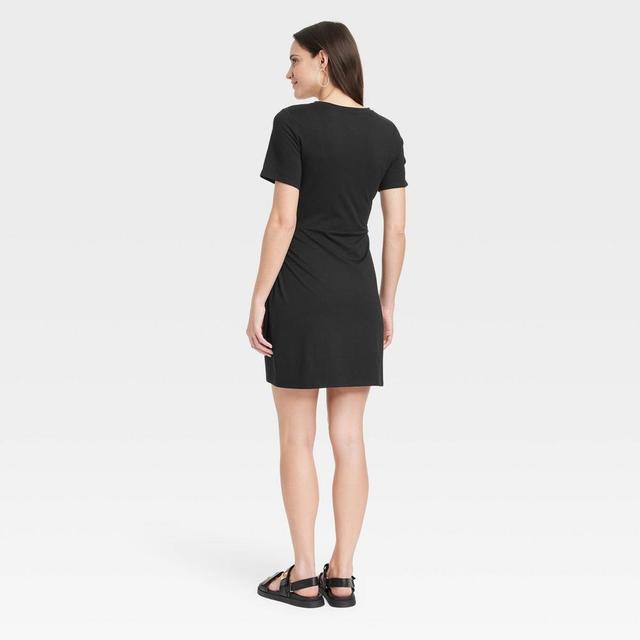 Womens Short Sleeve Mini T-Shirt Wrap Dress - A New Day Black XL Product Image