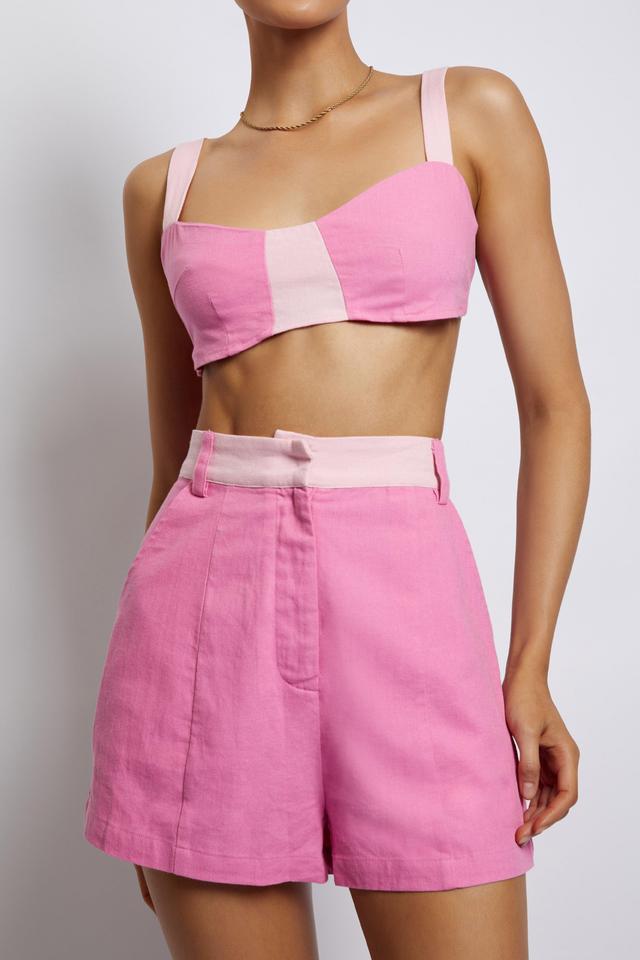 Yalda Contrast Panel Linen Bustier - Candy Pink Product Image