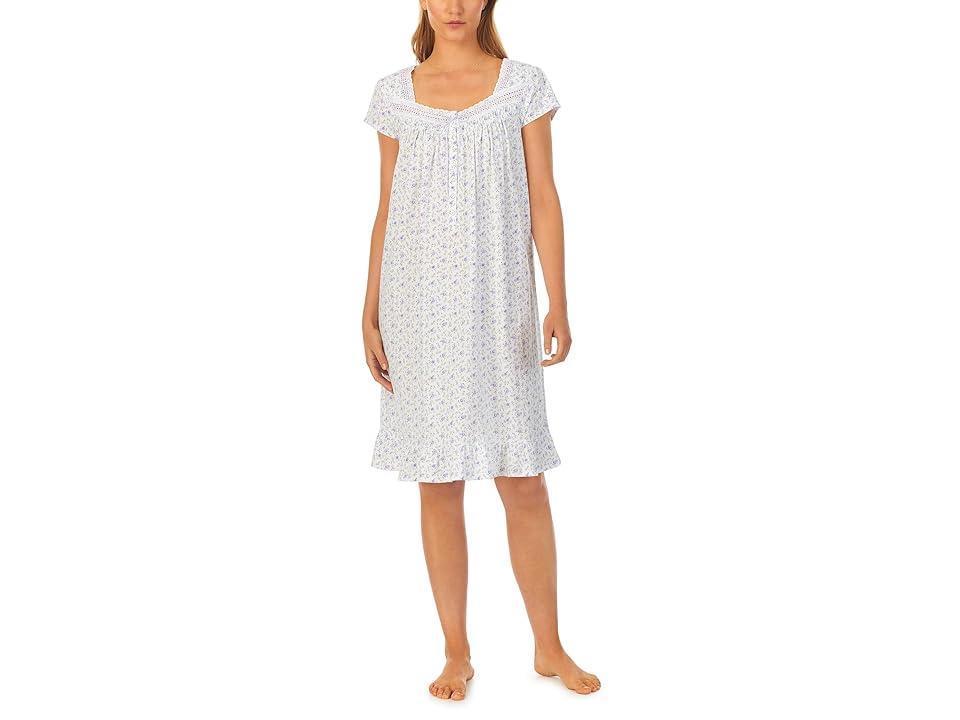 Eileen West Cap Sleeve Waltz Gown (White Ground Floral) Women's Pajama Product Image