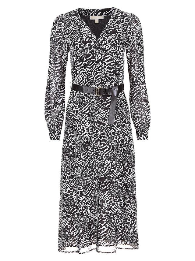 Womens Animal-Print Belted Midi-Shirtdress Product Image