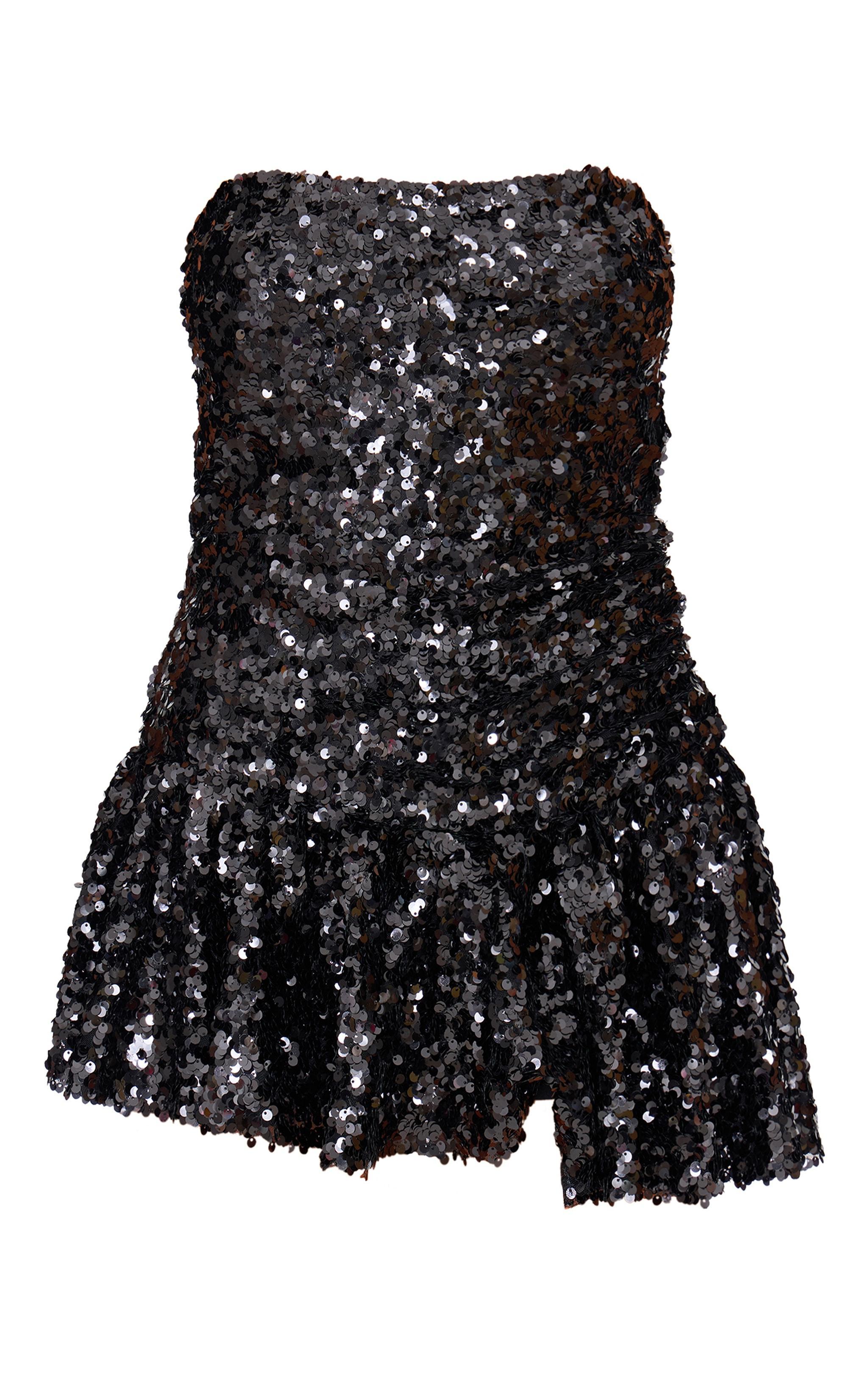 Black Sequin Bandeau Pleated Skort Romper Product Image