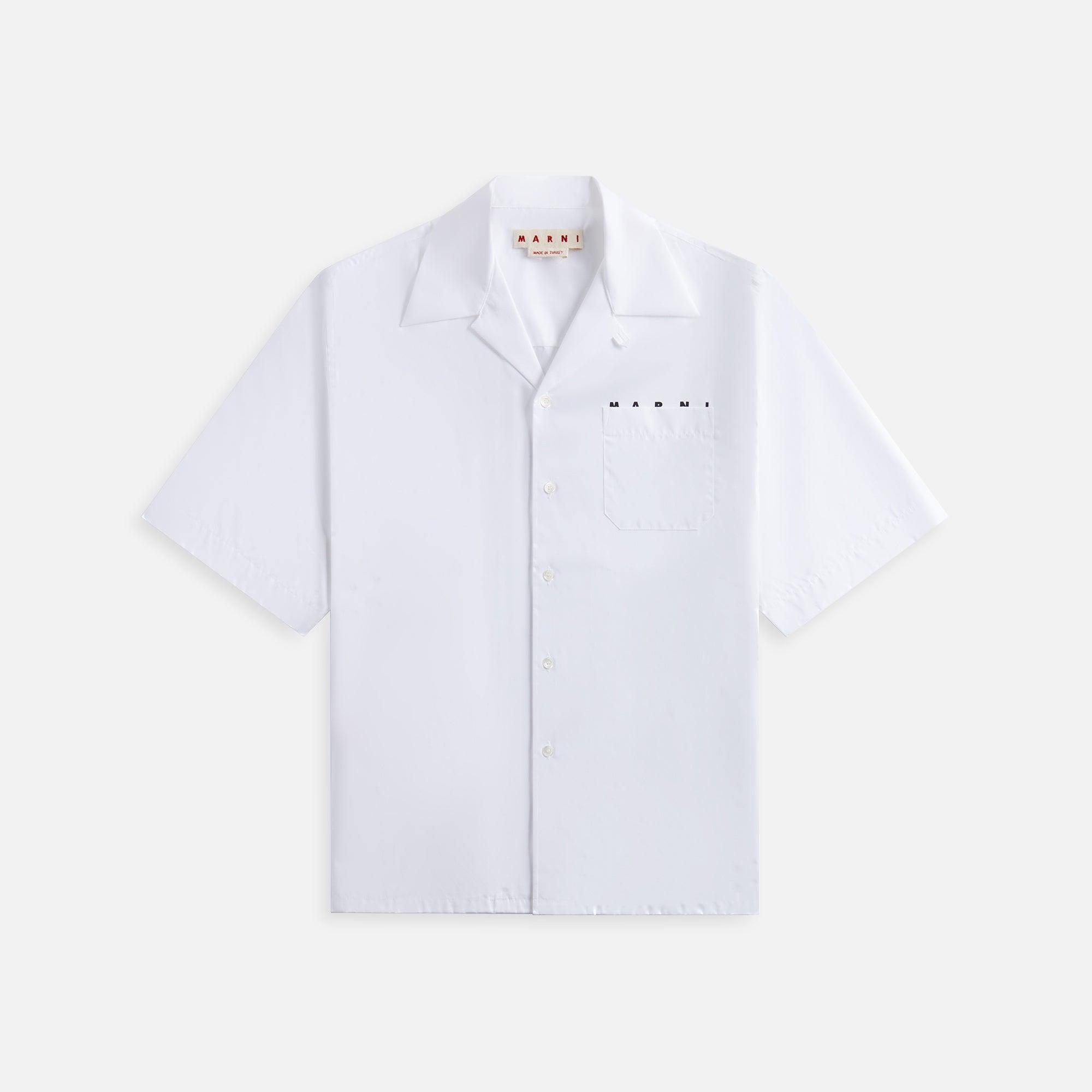 Marni Logo Organic Poplin Shirt with Peeping Marni Logo -  Lily White Male Product Image