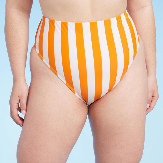 Womens High Waist High Leg Cheeky Bikini Bottom - Shade & Shore Orange Striped X Product Image