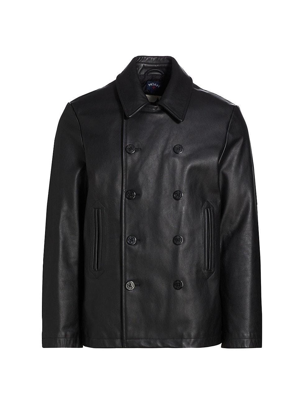 Mens Leather Double-Breasted Peacoat Product Image