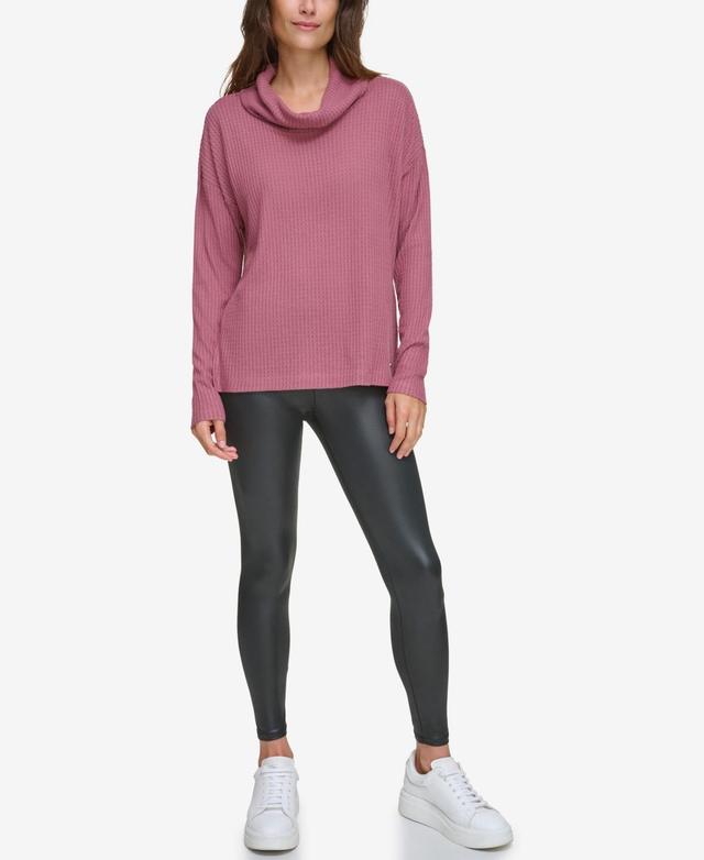 Andrew Marc Sport Womens Brushed Waffle Set up Hem Turtleneck Top Product Image